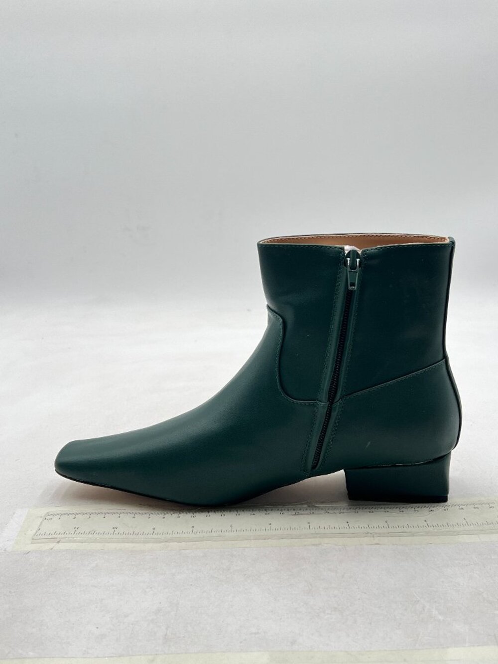 Green Women Fashion Square Toe Ankle Boots Zippers Low Heel Winter Short Bootie